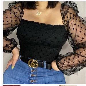 O. Viance. Ladies Size Small Black Sheer Sleeves Top